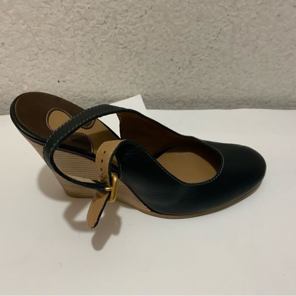 Chloé Leather Slingback  Leather Wedge Ankle Pumps In Black 39.5 Italy